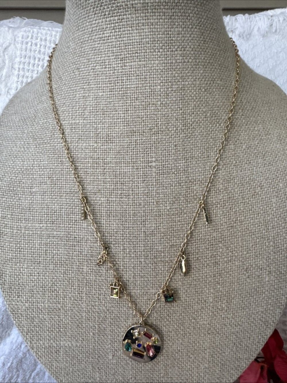Laundry Shelli Segal Gold Link Chain Charm Multi CZ 24" Long Necklace NEW $45